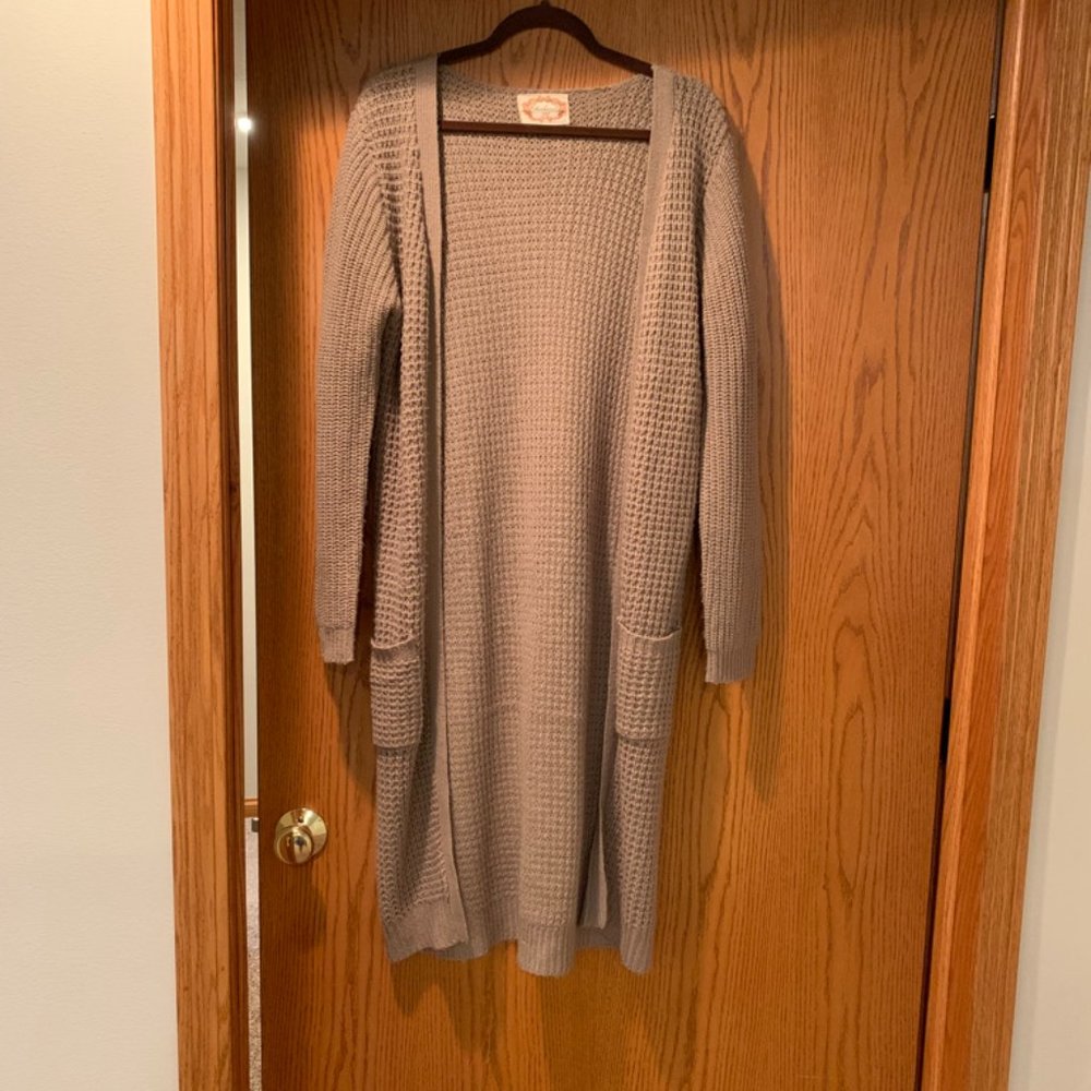 Tan Knitted Long Length Cardigan